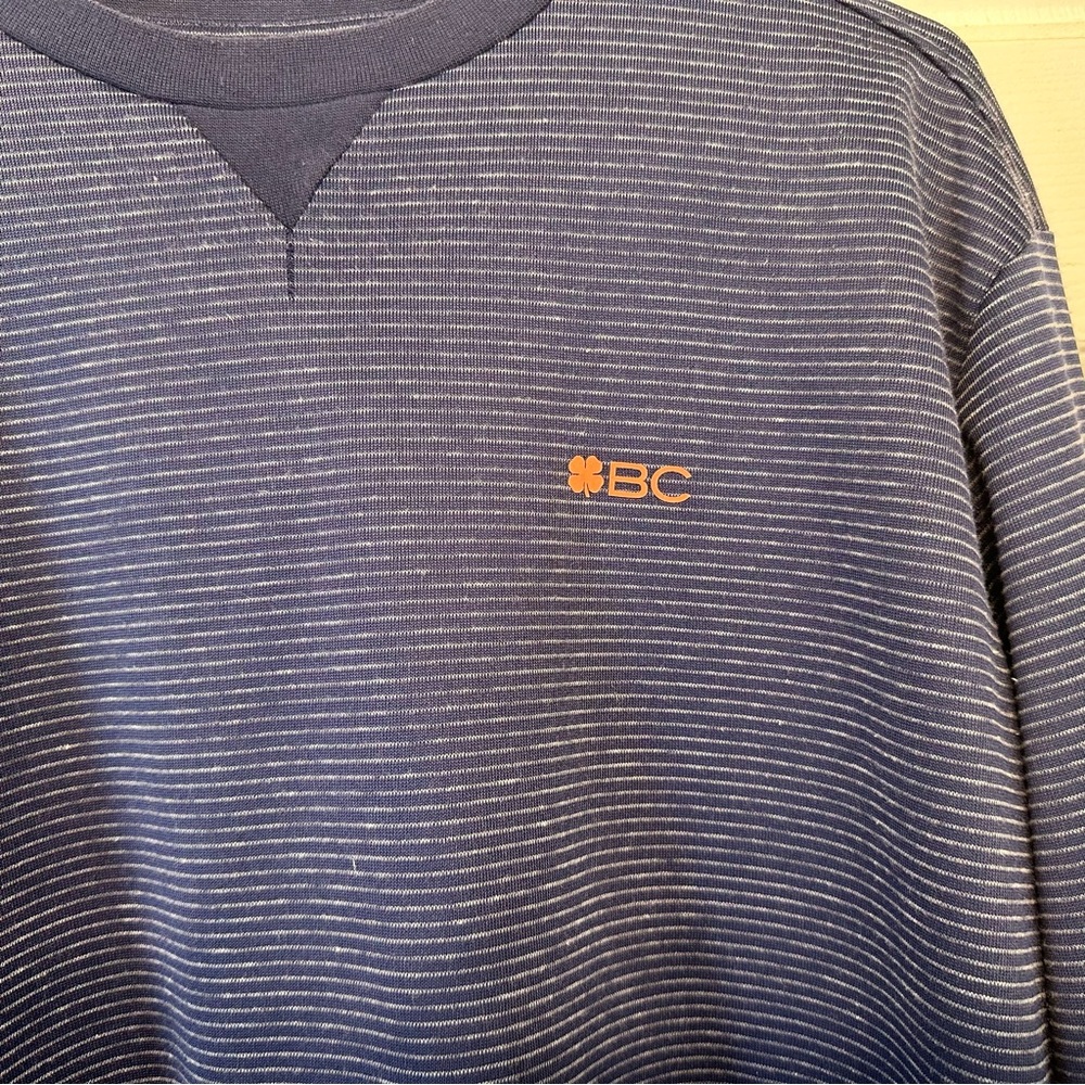 Navy Blue Clover Live Lucky Men's Blue Striped Long Sleeve Pullover Shirt MED - Picture 2 of 5
